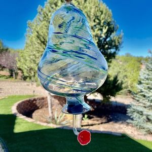 Vintage Hand Blown Glass Hummingbird Feeder 32 Ounce